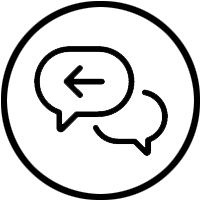 Black outlined chat bubbles representing Zelle® payments between people using different banks through First National Bank of Brookfield in Brookfield, Illinois.