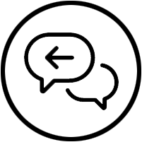 Black outlined chat bubbles representing Zelle® payments between people using different banks through First National Bank of Brookfield in Brookfield, Illinois.